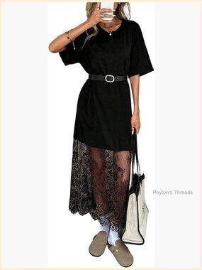 Lace Maxi Dress Boho Short Sleeve Crew Neck Summer Party